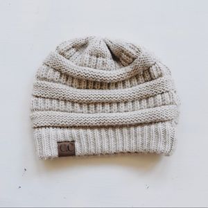 C.C. Chunky Cable Knit Beanie in Beige